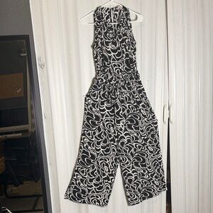 LOFT Black and White Patterned Jumpsuit